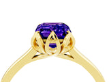 Yellow gold Emerald Cut Tanzanite Solitaire Ring with Flower Prong Setting and Classic Band_40