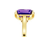 Yellow gold Emerald Cut Tanzanite Solitaire Ring with Flower Prong Setting and Classic Band_41