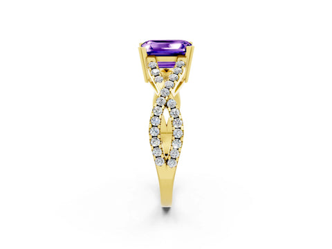 Yellow gold Emerald Cut Tanzanite Solitaire Ring with Four-Prong Setting and Twisted Pavé Band_2