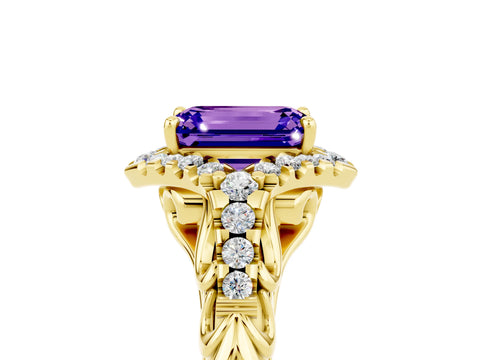 Yellow gold Emerald Cut Tanzanite Solitaire Ring with Hidden Halo and Pavé Band_17