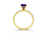 Yellow gold Emerald Cut Tanzanite Solitaire Ring with Pavé Accents and Four-Prong Setting_3