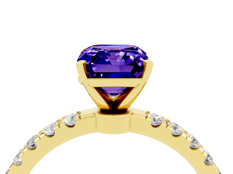 Yellow gold Emerald Cut Tanzanite Solitaire Ring with Pavé Accents and Four-Prong Setting_4