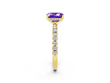 Yellow gold Emerald Cut Tanzanite Solitaire Ring with Pavé Band and Four-Prong Setting_26