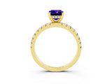 Yellow gold Emerald Cut Tanzanite Solitaire Ring with Pavé Band and Four-Prong Setting_27