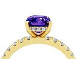 Yellow gold Emerald Cut Tanzanite Solitaire Ring with Pavé Band and Four-Prong Setting_28