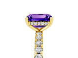 Yellow gold Emerald Cut Tanzanite Solitaire Ring with Pavé Band and Four-Prong Setting_29