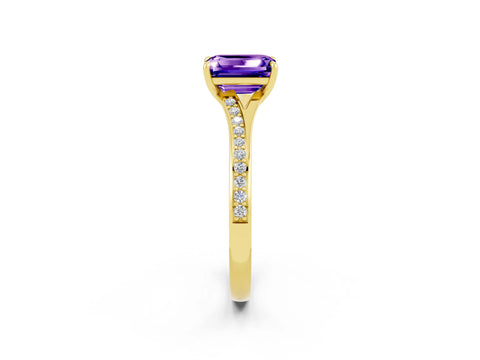 Yellow gold Emerald Cut Tanzanite Solitaire Ring with Pavé Band and Prong Setting_2