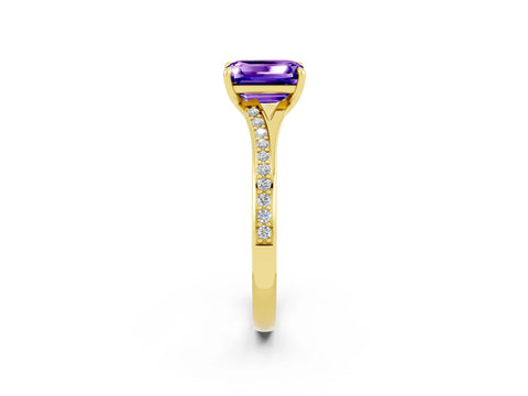 Yellow gold Emerald Cut Tanzanite Solitaire Ring with Pavé Band and Prong Setting_38