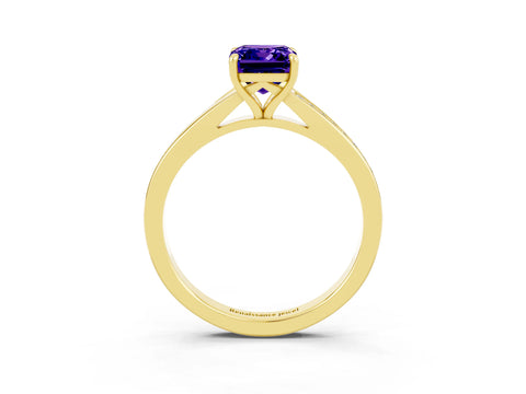 Yellow gold Emerald Cut Tanzanite Solitaire Ring with Pavé Band and Prong Setting_39