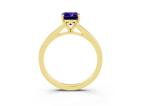 Yellow gold Emerald Cut Tanzanite Solitaire Ring with Pavé Band and Prong Setting_3