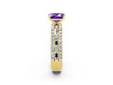 Yellow gold Emerald Cut Tanzanite Solitaire Ring with Pavé and Channel Set Band_2