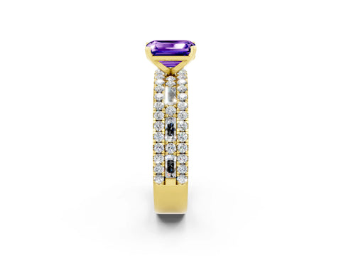 Yellow gold Emerald Cut Tanzanite Solitaire Ring with Pavé and Channel Set Band_2