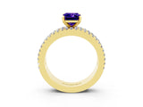 Yellow gold Emerald Cut Tanzanite Solitaire Ring with Pavé and Channel Set Band_3