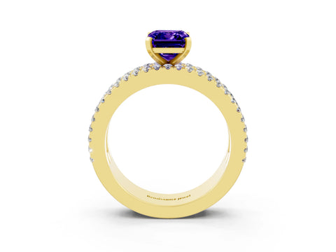 Yellow gold Emerald Cut Tanzanite Solitaire Ring with Pavé and Channel Set Band_3