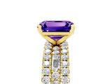 Yellow gold Emerald Cut Tanzanite Solitaire Ring with Pavé and Channel Set Band_5