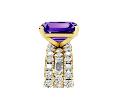 Yellow gold Emerald Cut Tanzanite Solitaire Ring with Pavé and Channel Set Band_5