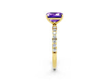 Yellow gold Emerald Cut Tanzanite Solitaire Ring with Pave Band and Four Prong Setting_26