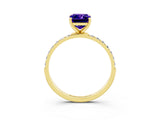Yellow gold Emerald Cut Tanzanite Solitaire Ring with Pave Band and Four Prong Setting_27