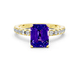 Yellow gold Emerald Cut Tanzanite Solitaire Ring with Round  Pavé Band and Four-Prong Setting_36