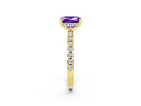Yellow gold Emerald Cut Tanzanite Solitaire Ring with Round  Pavé Band and Four-Prong Setting_38