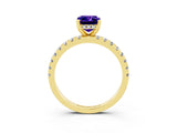 Yellow gold Emerald Cut Tanzanite Solitaire Ring with Round  Pavé Band and Four-Prong Setting_39