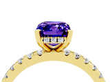 Yellow gold Emerald Cut Tanzanite Solitaire Ring with Round  Pavé Band and Four-Prong Setting_40