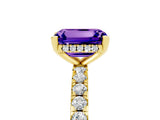 Yellow gold Emerald Cut Tanzanite Solitaire Ring with Round  Pavé Band and Four-Prong Setting_41