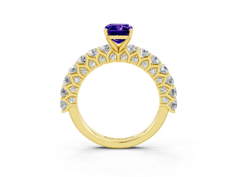 Yellow gold Emerald Cut Tanzanite Solitaire Ring with Shared Prong Pavé Band and Four-Prong Setting_3