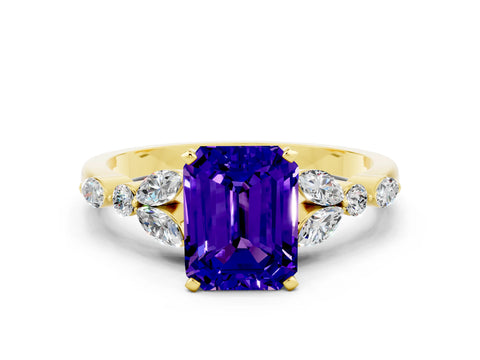 Yellow gold Emerald Cut Tanzanite Solitaire Ring with Side Stones and Four-Prong Setting_12
