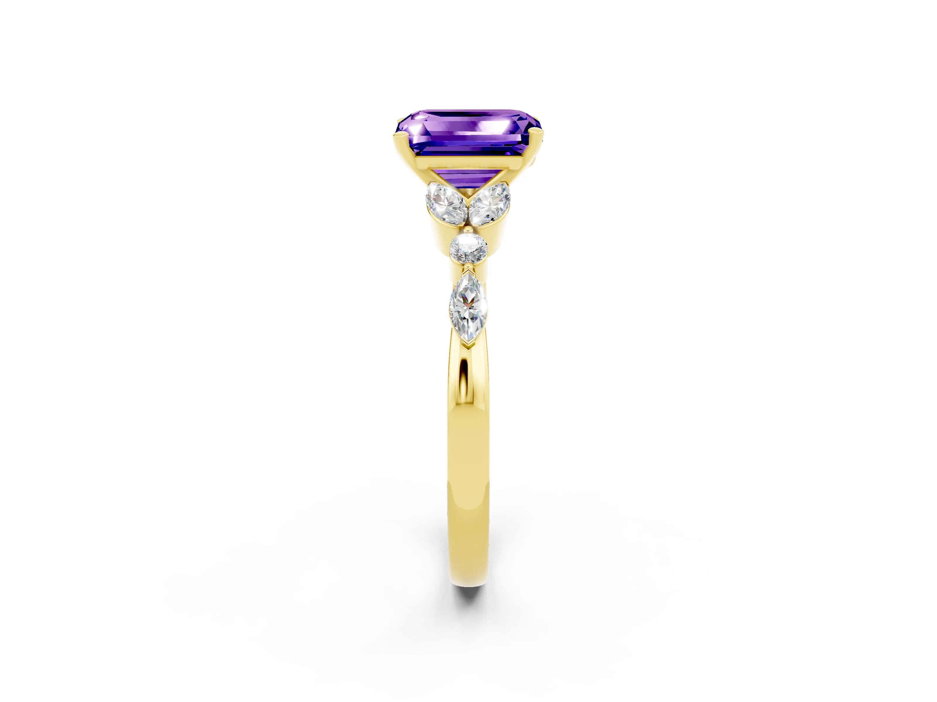 Yellow gold Emerald Cut Tanzanite Solitaire Ring with Side Stones and Four-Prong Setting_14