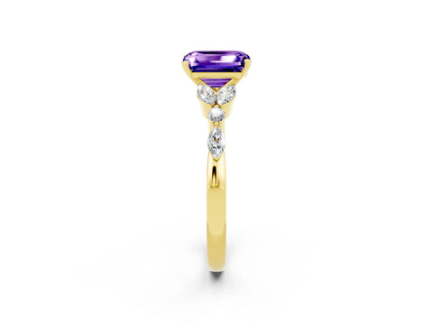 Yellow gold Emerald Cut Tanzanite Solitaire Ring with Side Stones and Four-Prong Setting_14