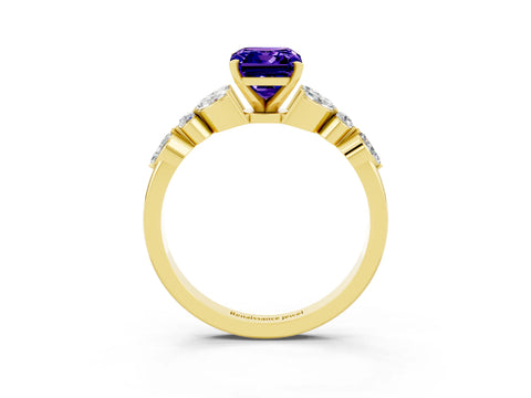 Yellow gold Emerald Cut Tanzanite Solitaire Ring with Side Stones and Four-Prong Setting_15