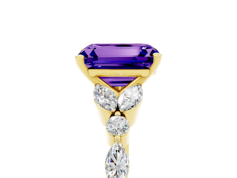 Yellow gold Emerald Cut Tanzanite Solitaire Ring with Side Stones and Four-Prong Setting_17