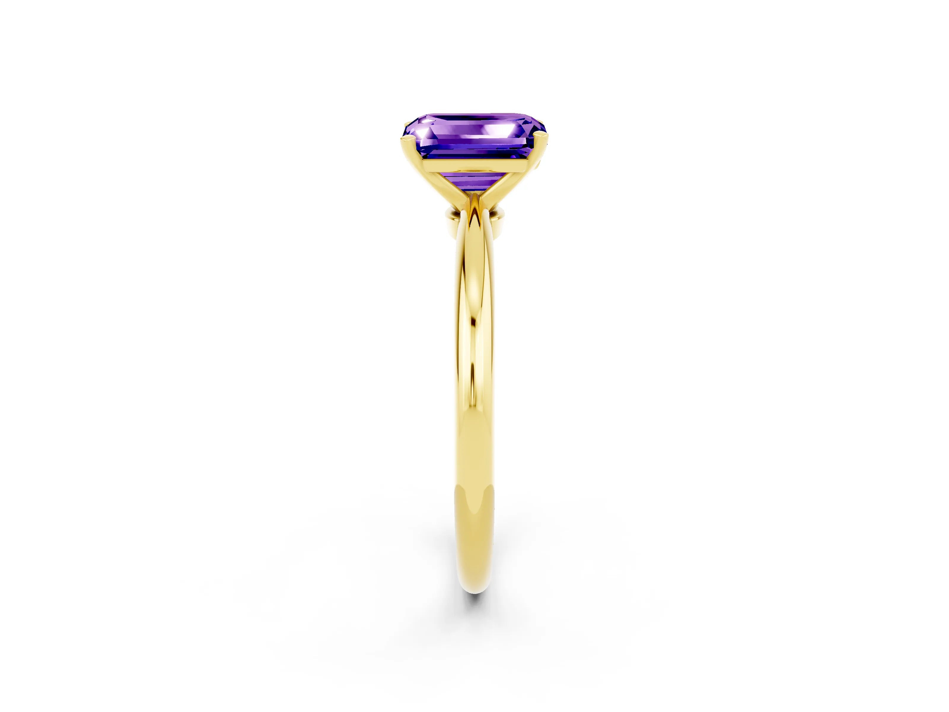 Yellow gold Emerald Cut Tanzanite Solitaire Ring with Six-Prong Setting and Classic Band_2