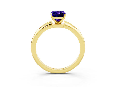 Yellow gold Emerald Cut Tanzanite Solitaire Ring with Six-Prong Setting and Classic Band_3