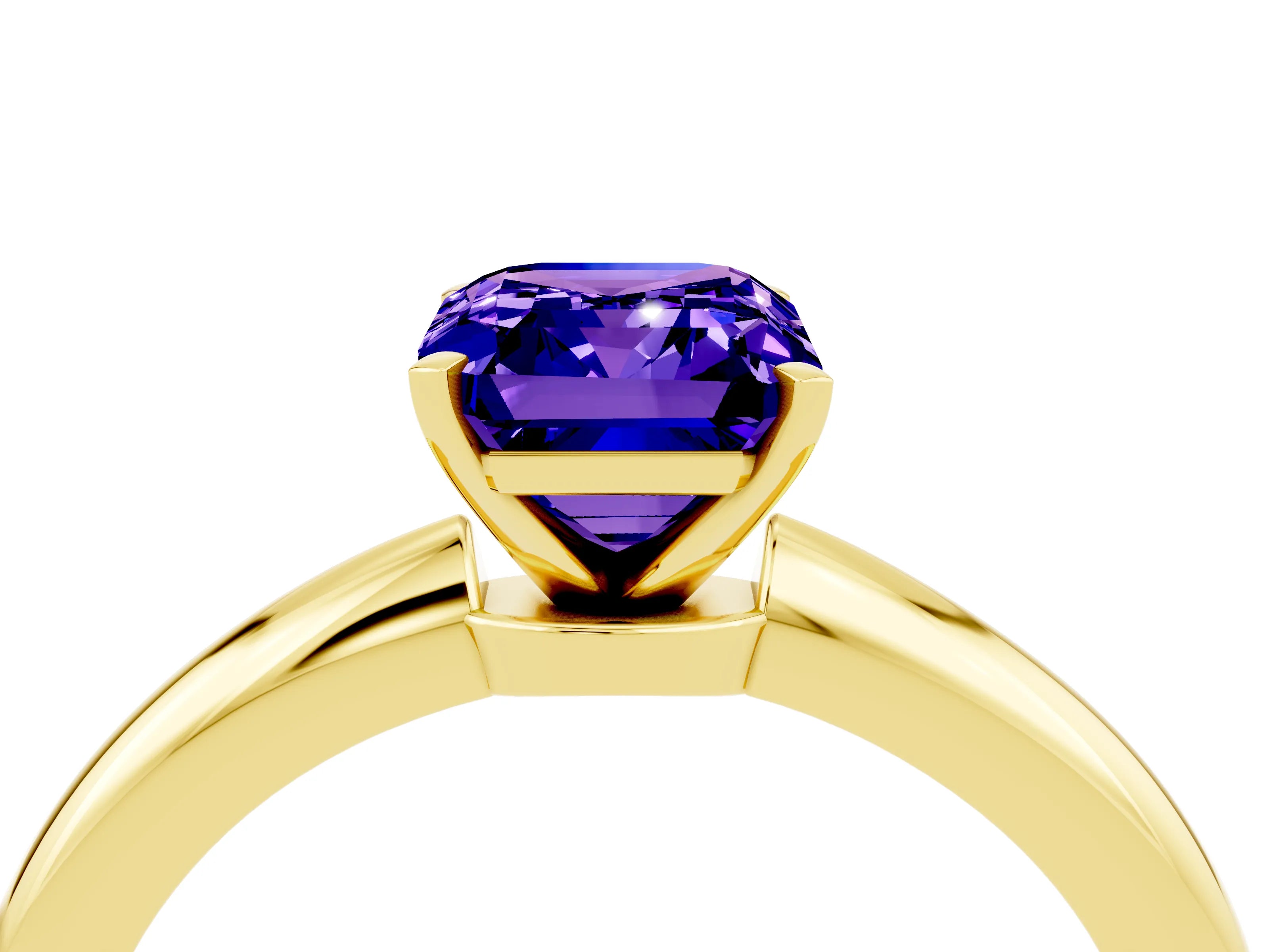 Yellow gold Emerald Cut Tanzanite Solitaire Ring with Six-Prong Setting and Classic Band_4