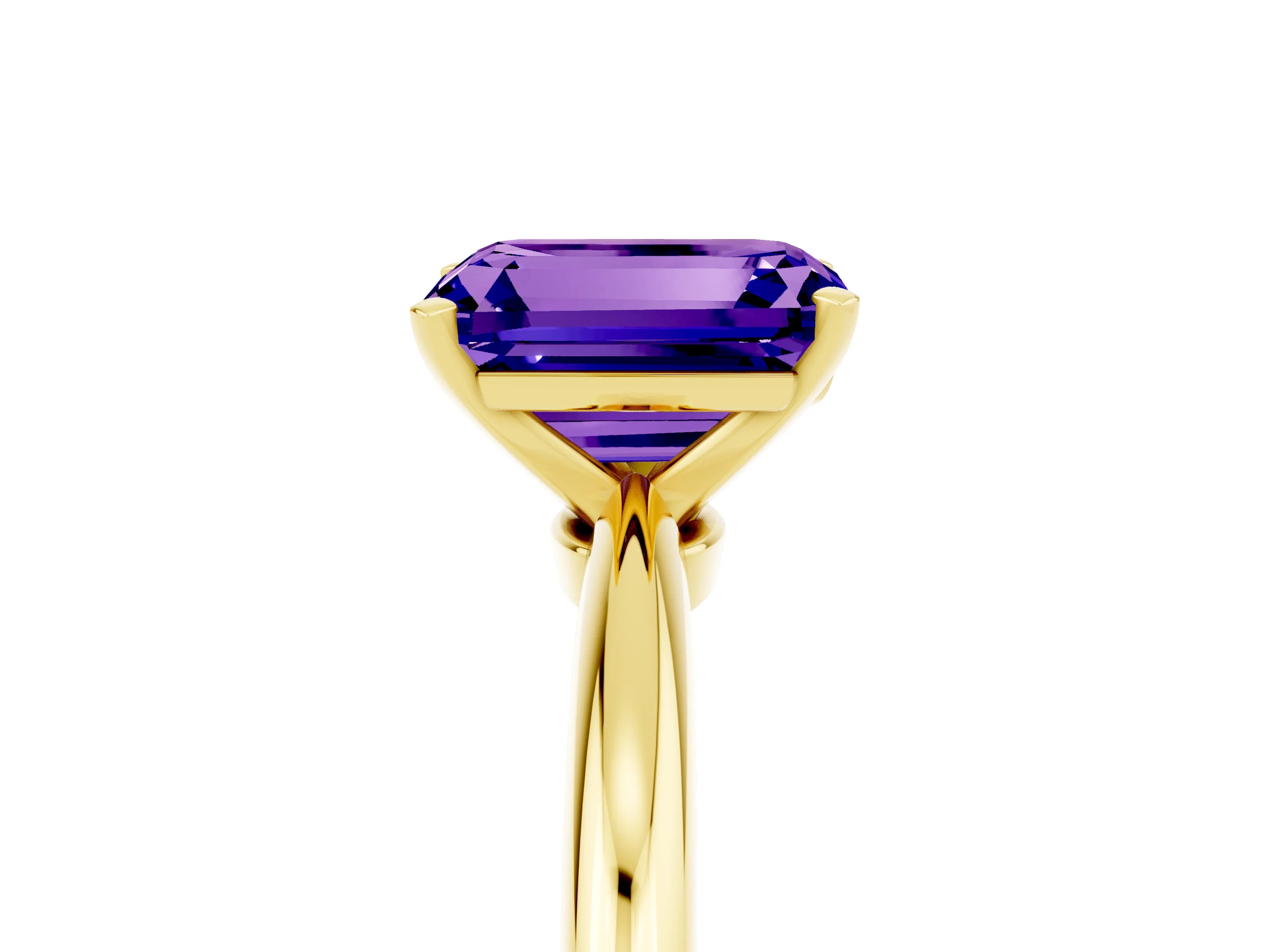 Yellow gold Emerald Cut Tanzanite Solitaire Ring with Six-Prong Setting and Classic Band_5