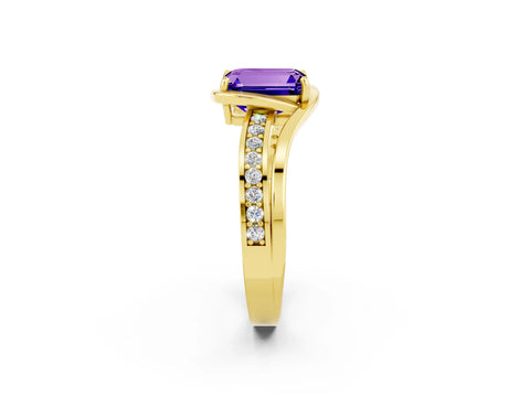 Yellow gold Emerald Cut Tanzanite Solitaire Ring with Split Shank and Prong Setting_2