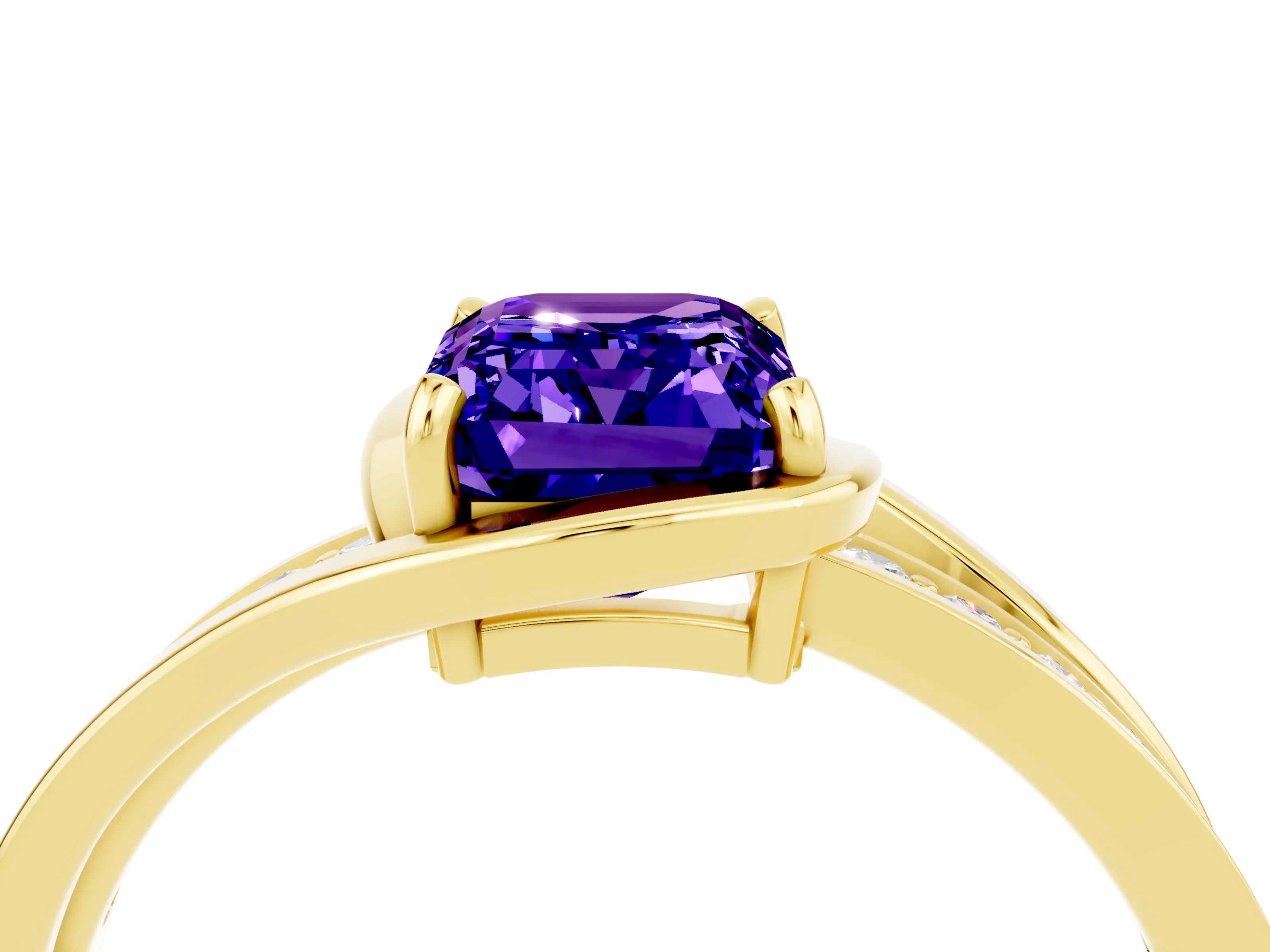Yellow gold Emerald Cut Tanzanite Solitaire Ring with Split Shank and Prong Setting_4