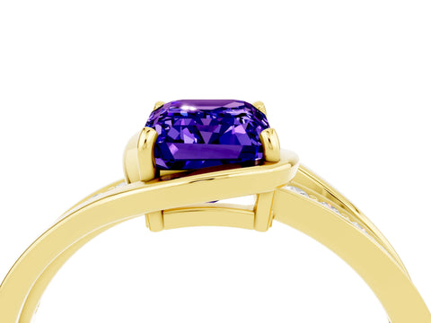 Yellow gold Emerald Cut Tanzanite Solitaire Ring with Split Shank and Prong Setting_4