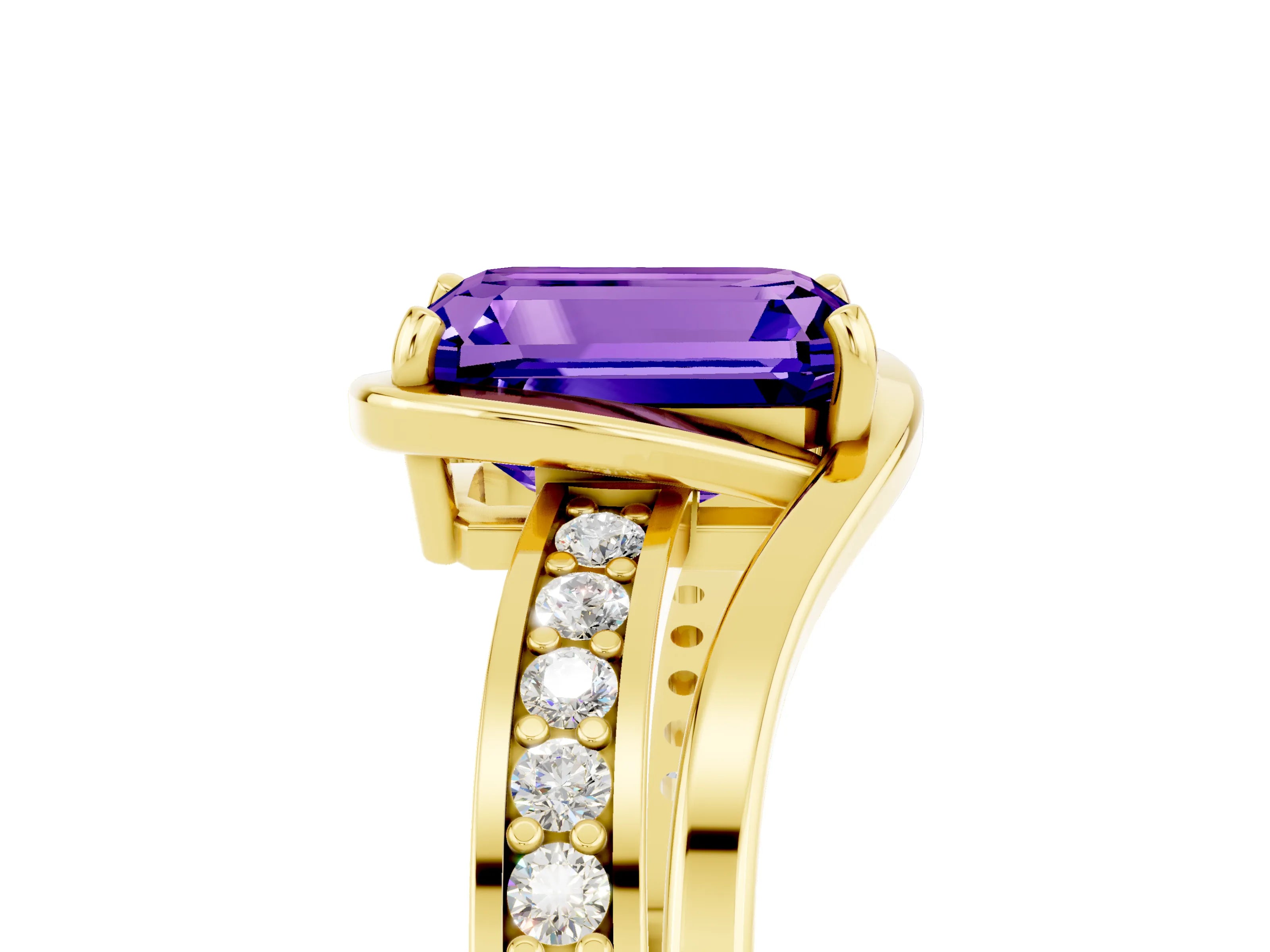 Yellow gold Emerald Cut Tanzanite Solitaire Ring with Split Shank and Prong Setting_5