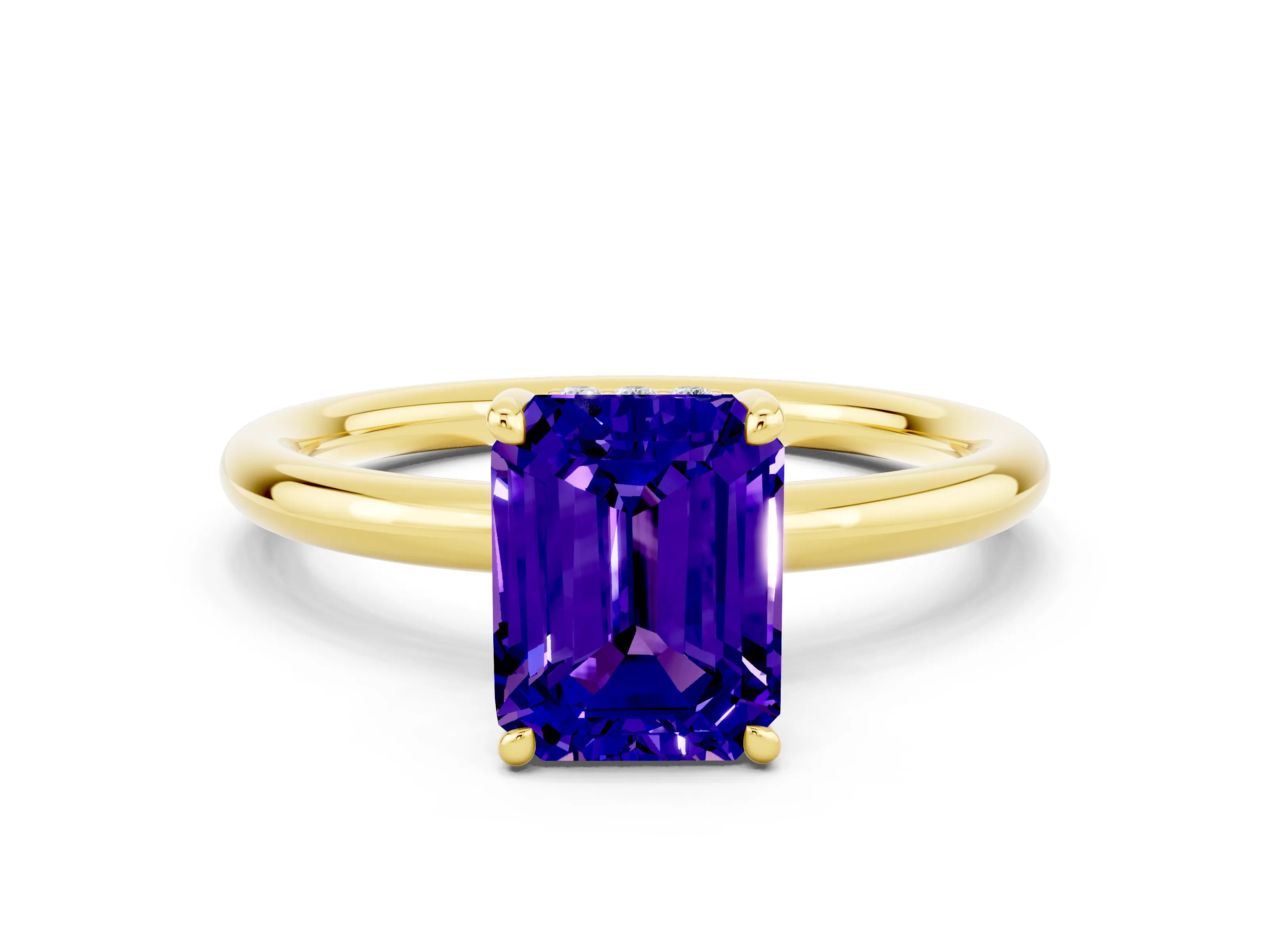 Yellow gold Emerald Cut Tanzanite Solitaire Ring with Thin Band and Four-Prong Setting_12