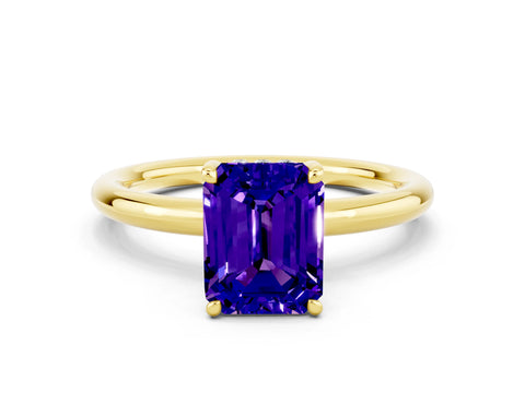 Yellow gold Emerald Cut Tanzanite Solitaire Ring with Thin Band and Four-Prong Setting_12