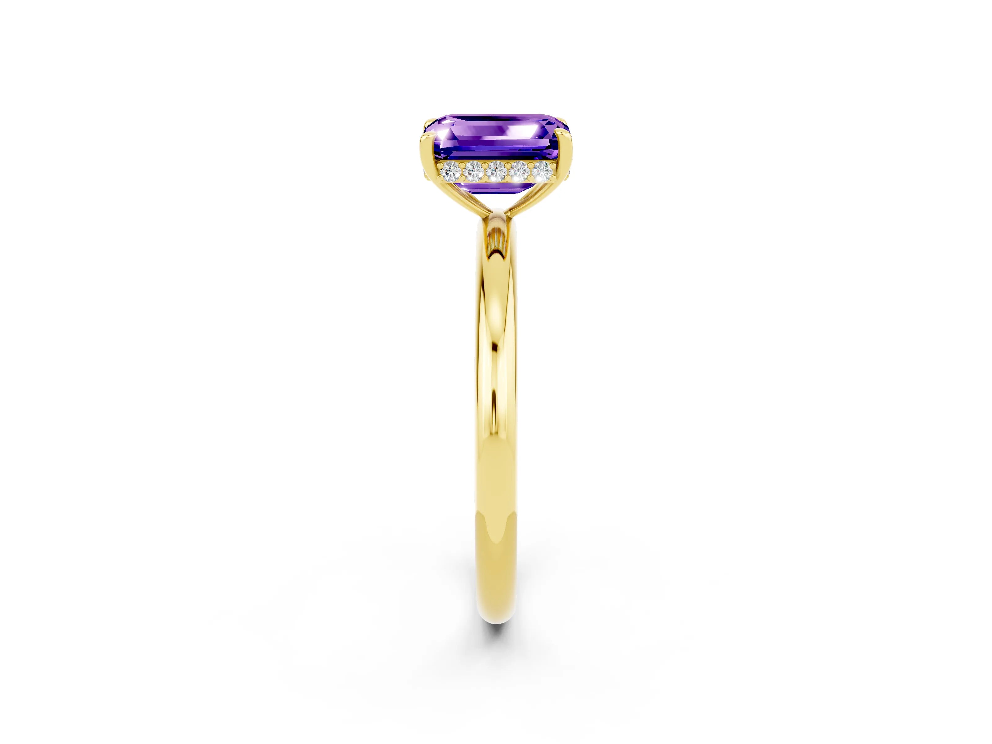 Yellow gold Emerald Cut Tanzanite Solitaire Ring with Thin Band and Four-Prong Setting_14
