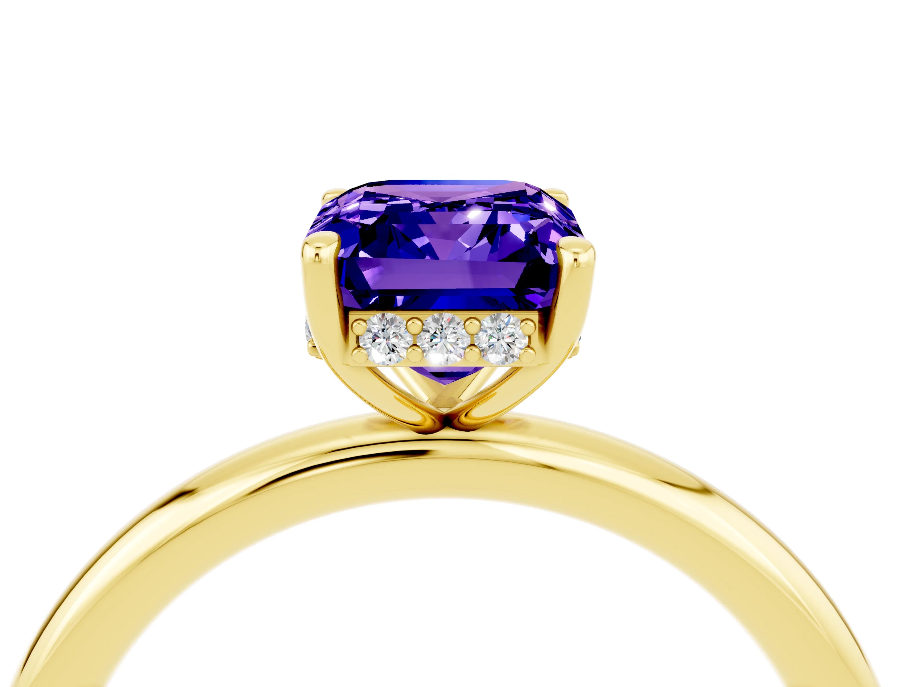 Yellow gold Emerald Cut Tanzanite Solitaire Ring with Thin Band and Four-Prong Setting_16