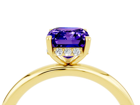 Yellow gold Emerald Cut Tanzanite Solitaire Ring with Thin Band and Four-Prong Setting_16