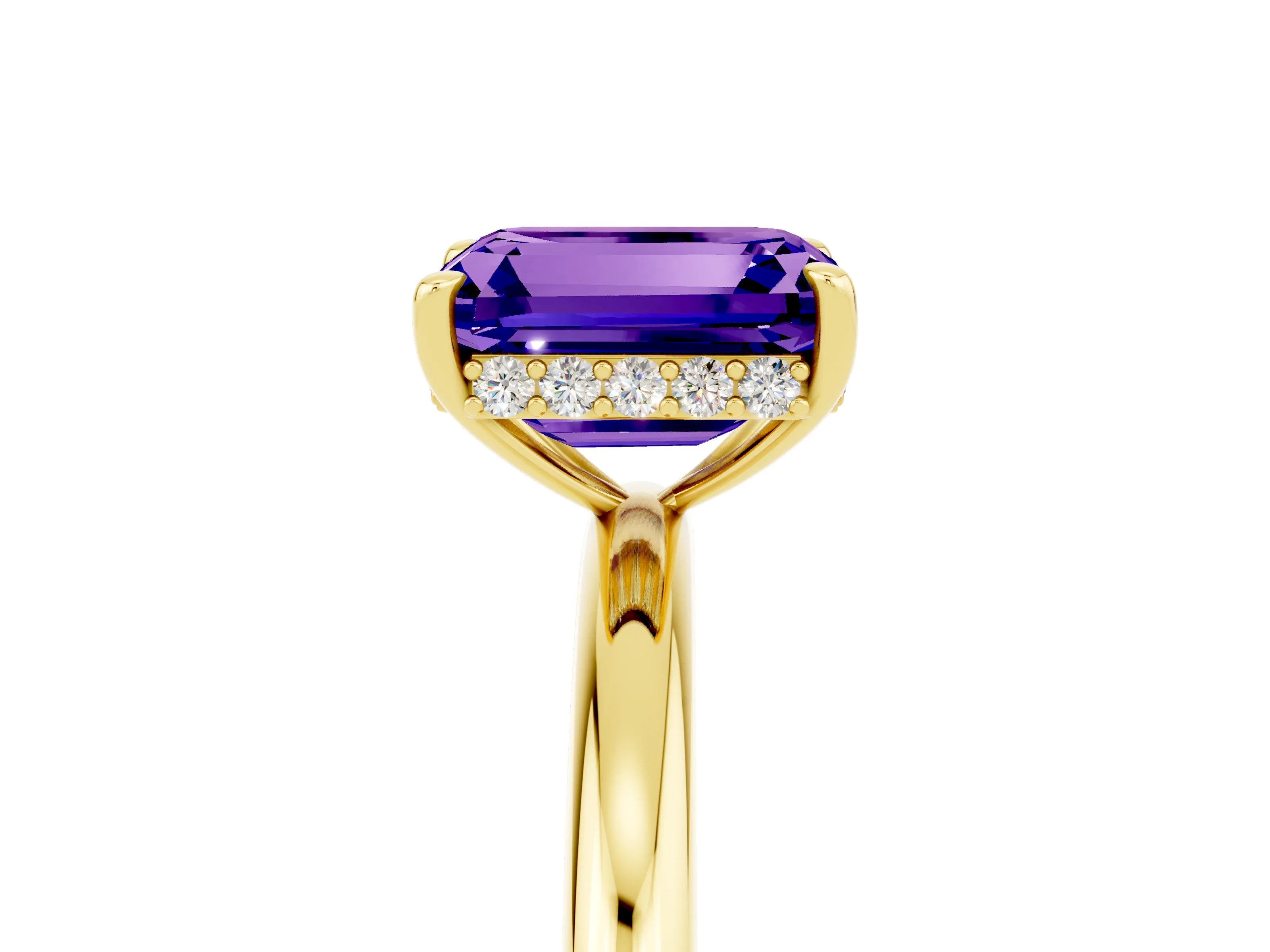 Yellow gold Emerald Cut Tanzanite Solitaire Ring with Thin Band and Four-Prong Setting_17