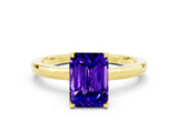Yellow gold Emerald Cut Tanzanite Solitaire Ring with Thin Band and Prong Setting_12