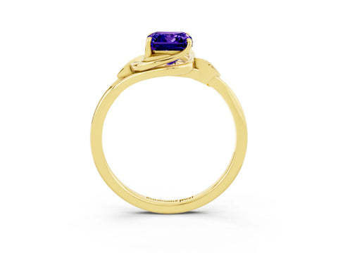Yellow gold Emerald Cut Tanzanite Solitaire Ring with Twist Band and Four-Prong Setting_27