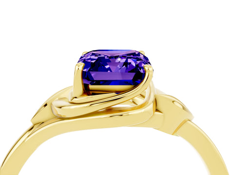 Yellow gold Emerald Cut Tanzanite Solitaire Ring with Twist Band and Four-Prong Setting_28